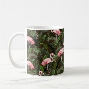 Mug Motif sans couture avec flamants et feuilles tropi