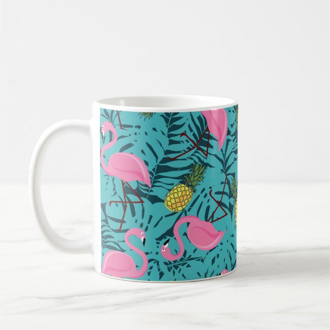 Mug Motif sans couture avec flamants roses et vert pal (Gauche)