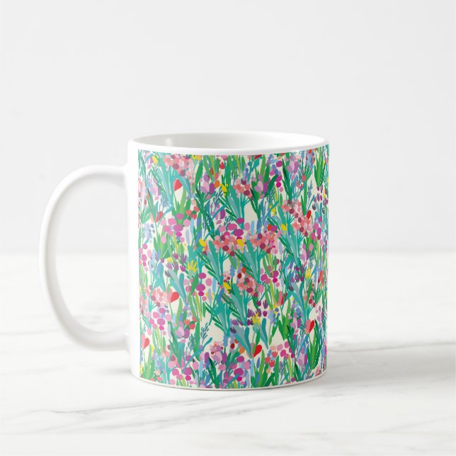 Mug Motif sans couture avec fleurs, arrière - plan pla (Gauche)
