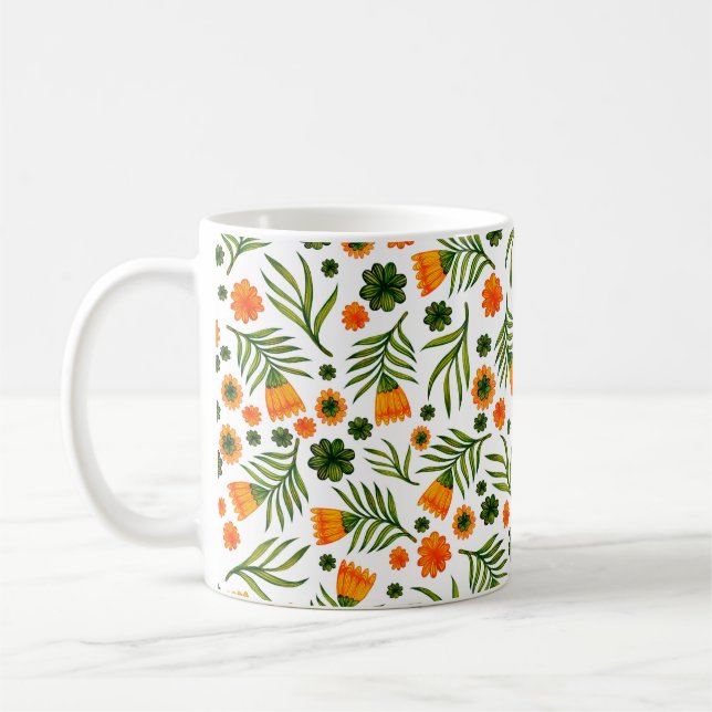 Mug Motif sans couture avec fleurs d'art populaire (Gauche)