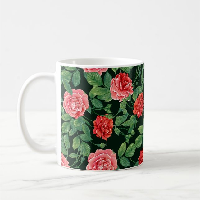 Mug Motif sans couture avec fleurs de roses rouges. Co (Gauche)