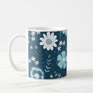 Mug Motif sans couture avec fleurs d'été bleues sur fo