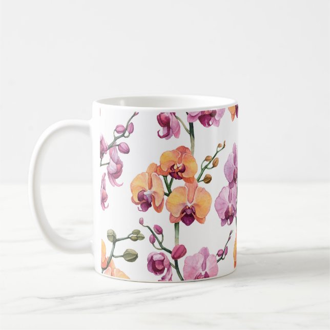 Mug Motif sans couture avec fleurs d'orchidées aquarel (Gauche)