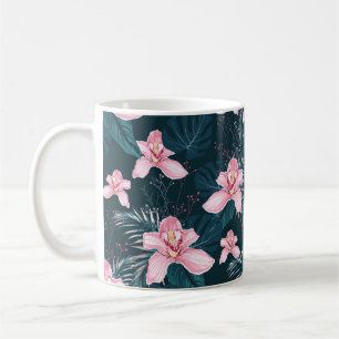 Mug Motif sans couture avec fleurs Orchidée, métro col