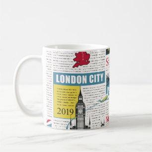 Mug motif sans couture avec journal britannique ou lo