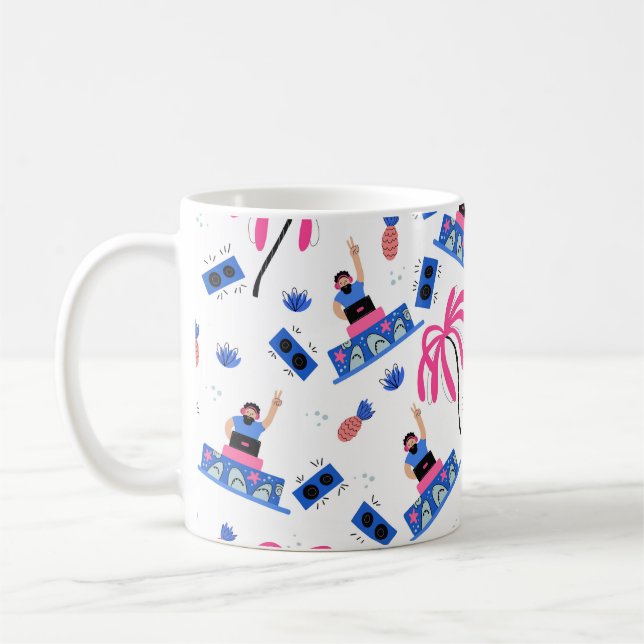 Mug Motif sans couture avec joyeux dj palmiers pineapp (Gauche)