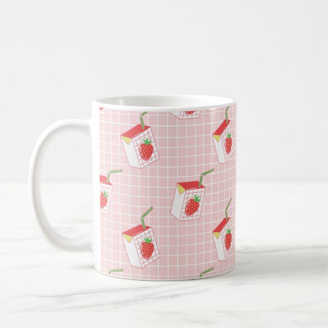 Mug Motif sans couture avec lait de fraise caricaturé  (Gauche)