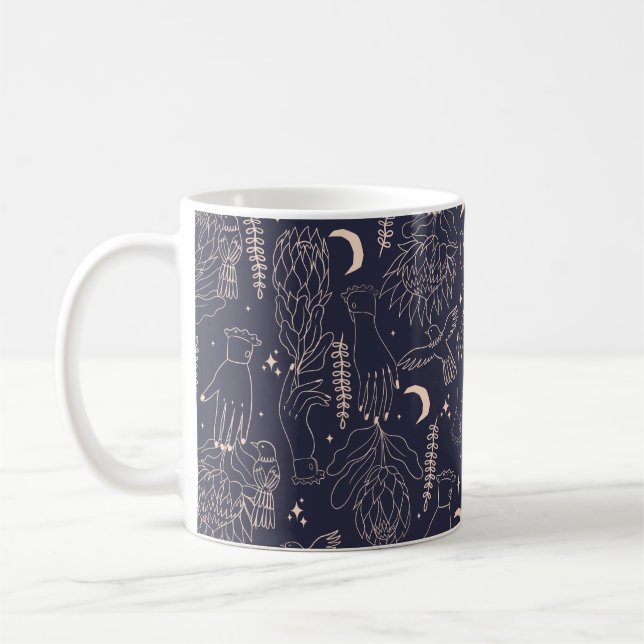 Mug Motif sans couture avec les contours des mains, fl (Gauche)