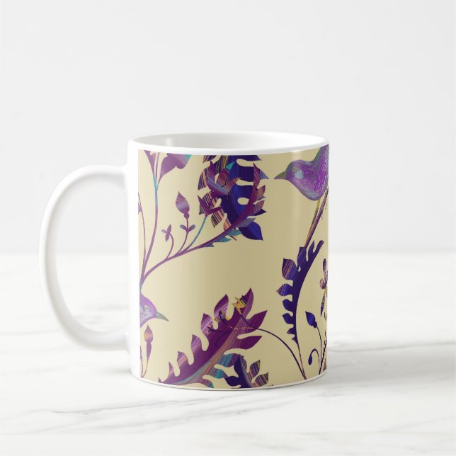 Mug Motif sans couture avec oiseaux et branches avec e (Gauche)