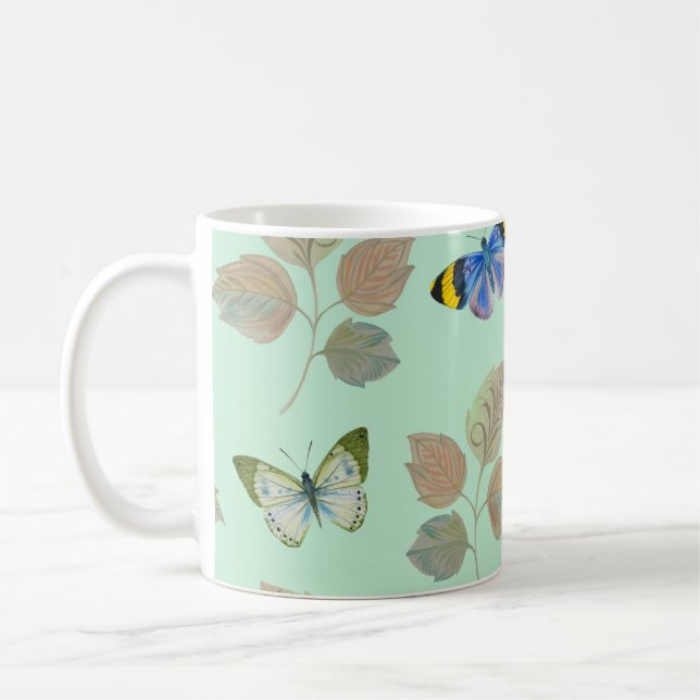 Mug Motif sans couture avec papillons et branches bril (Gauche)