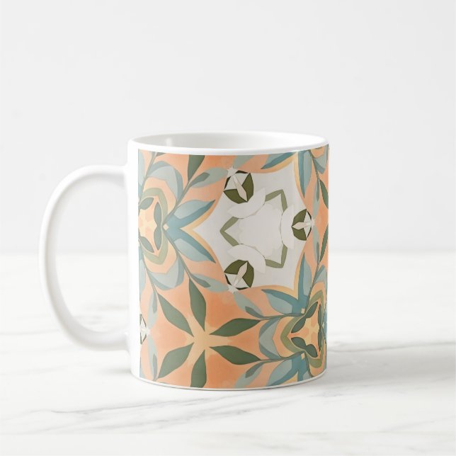 Mug Motif sans couture botanique bleu pêche (Gauche)