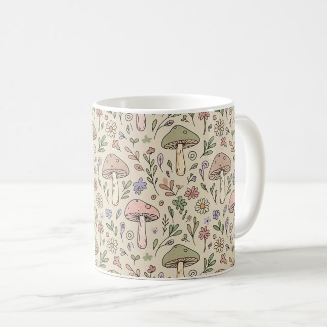 Mug Motif sans couture Champignon Beige Neutre Terroso (Devant droit)