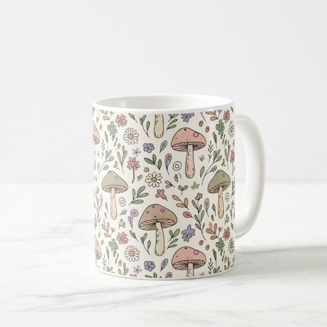 Mug Motif sans couture Champignon Terne Beige Neutre (Devant droit)