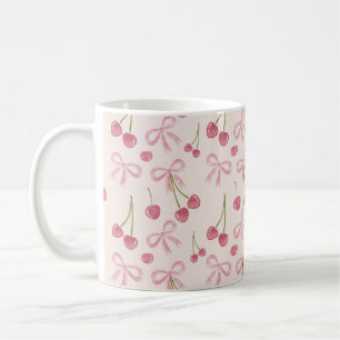 Mug Motif sans couture Coquette Cerise Rose dessiné à