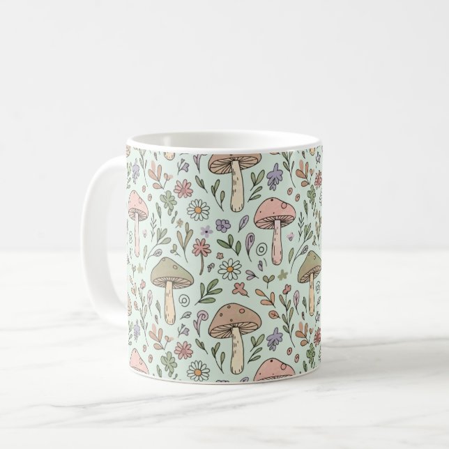 Mug Motif sans couture de champignons botaniques vert  (Devant gauche)