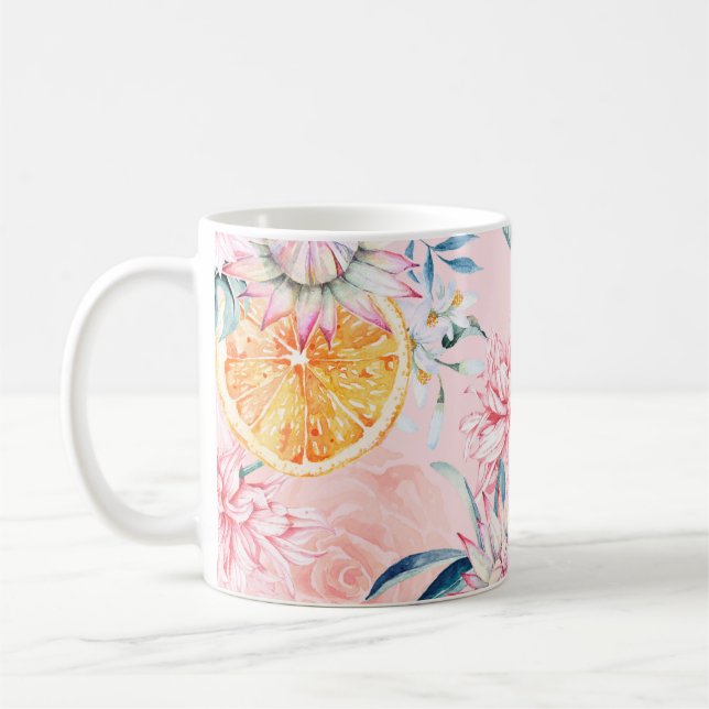 Mug Motif sans couture de chrysanthemum, orange et Blo (Gauche)
