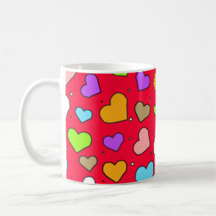 Mug Motif sans couture de cœurs colorés sur fond rouge