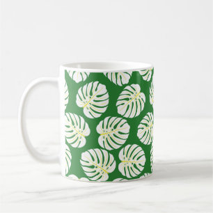 Mug Motif sans couture de feuilles de monstère blanche