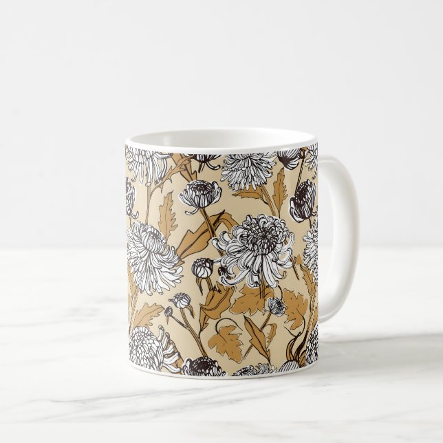Mug Motif sans couture de fleurs de chrysanthème (Devant droit)