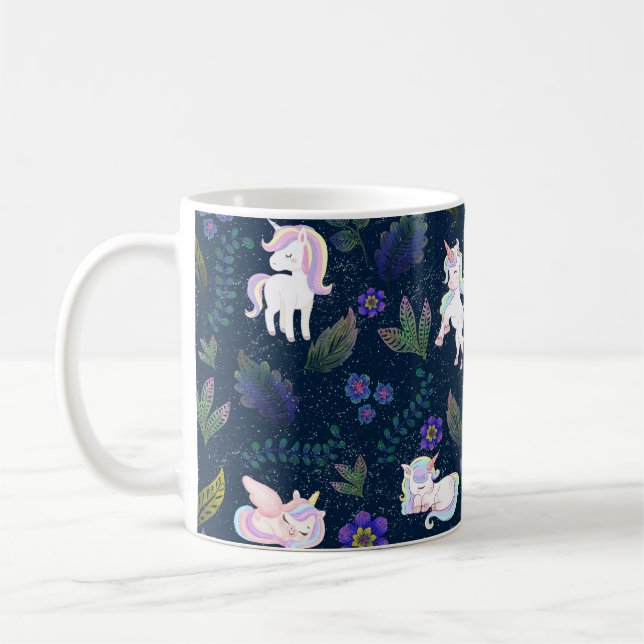 Mug Motif sans couture de forêt nocturne de licorne ma (Gauche)