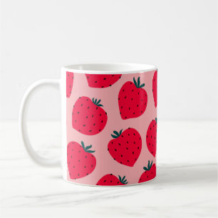 Mug Motif sans couture de fraise moderne. Big red roun