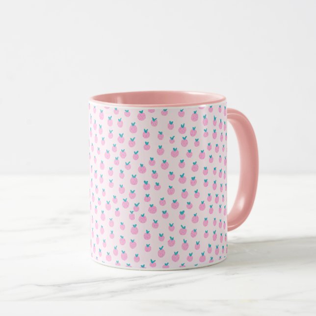 Mug Motif sans couture de fraise – Rose pastel mignon  (Devant droit)