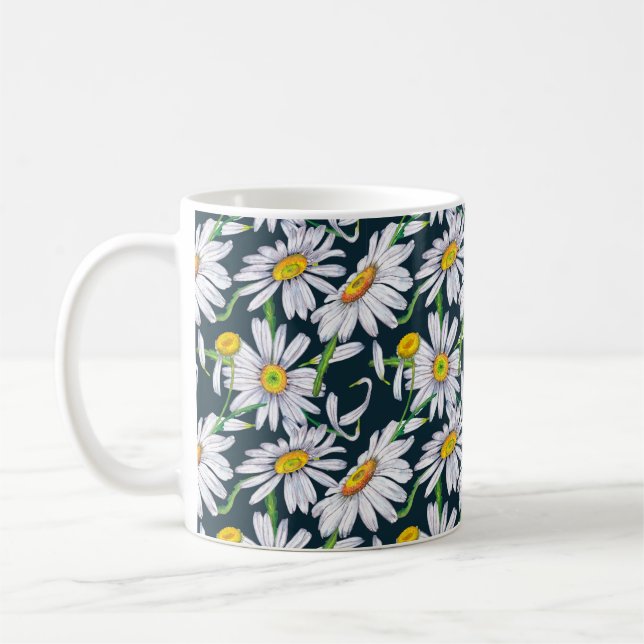 Mug Motif sans couture de grandes fleurs de camomille, (Gauche)