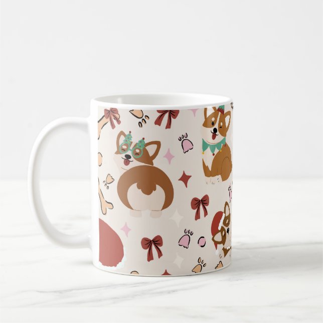 Mug Motif sans couture de Noël avec un Corgi mignon (Gauche)