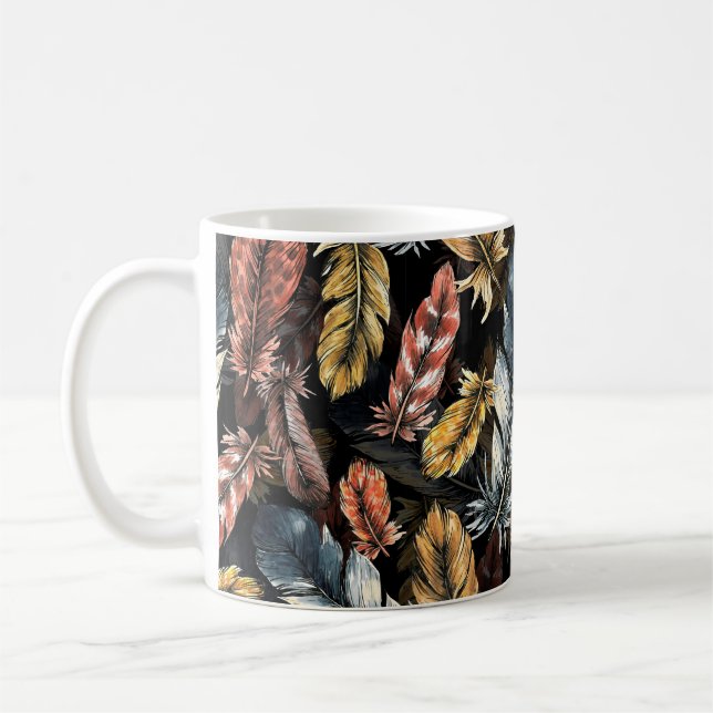 Mug Motif sans couture de plumes d'oiseaux.  (Gauche)