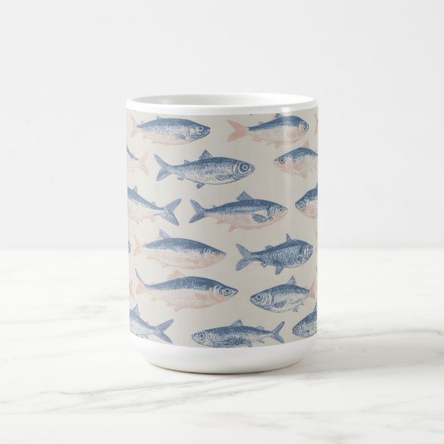 Mug Motif sans couture de poissons dessinés à la main  (Centre)
