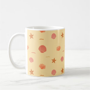 Mug Motif sans couture de récif de corail, coquillage 