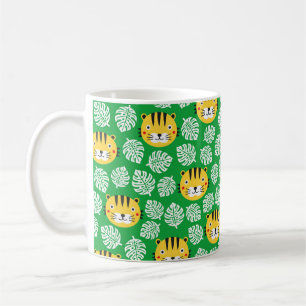 Mug Motif sans couture de tigre avec feuilles tropicau