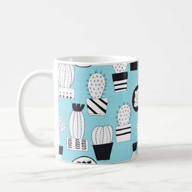 Mug Motif sans couture dessiné à la main avec cactus e (Gauche)