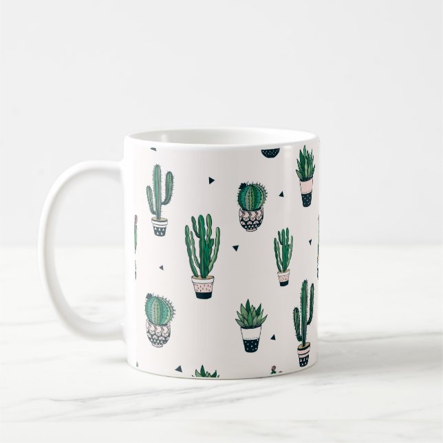 Mug Motif sans couture dessiné à la main avec cactus e (Gauche)