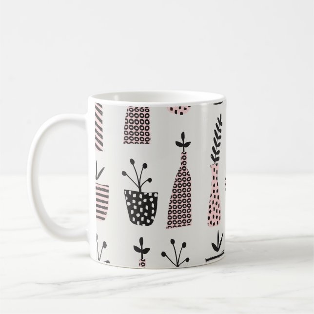 Mug Motif sans couture dessiné à la main avec plantes  (Gauche)