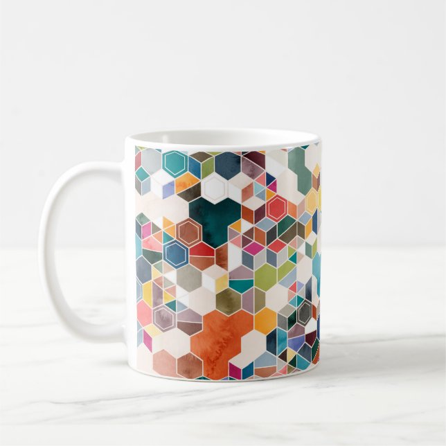 Mug Motif sans couture d'hexagones en couleurs aléatoi (Gauche)