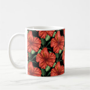 Mug Motif sans couture Fleurs rouges tropicales feuill