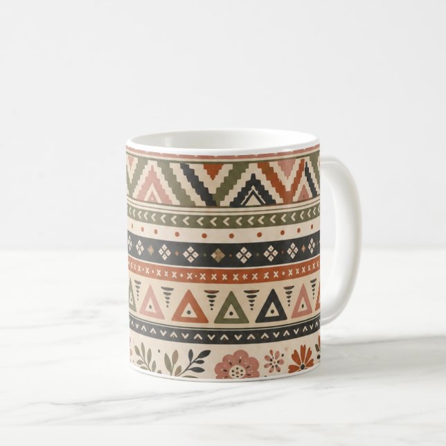 Mug Motif sans couture géométrique floral Boho Folk (Devant droit)