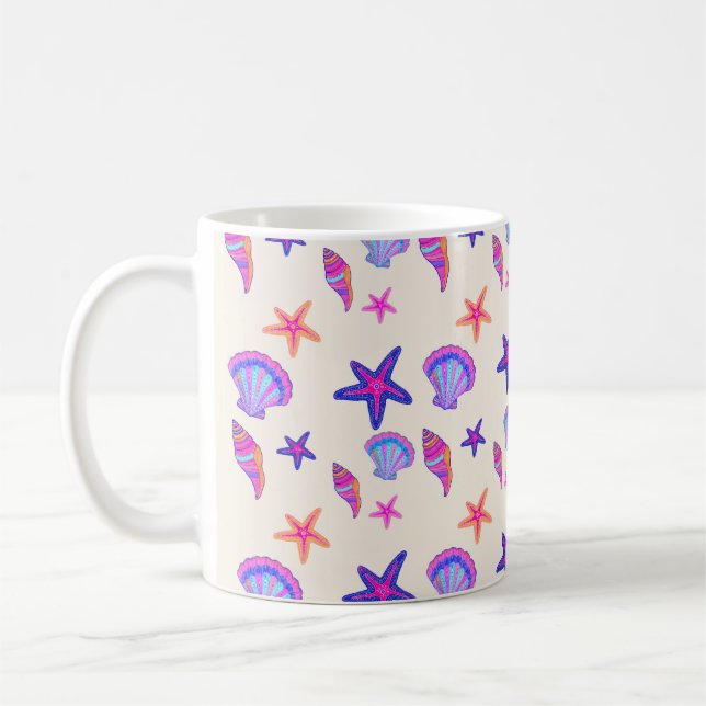 Mug Motif sans couture Mermaidcore Coquillage Néon  (Gauche)