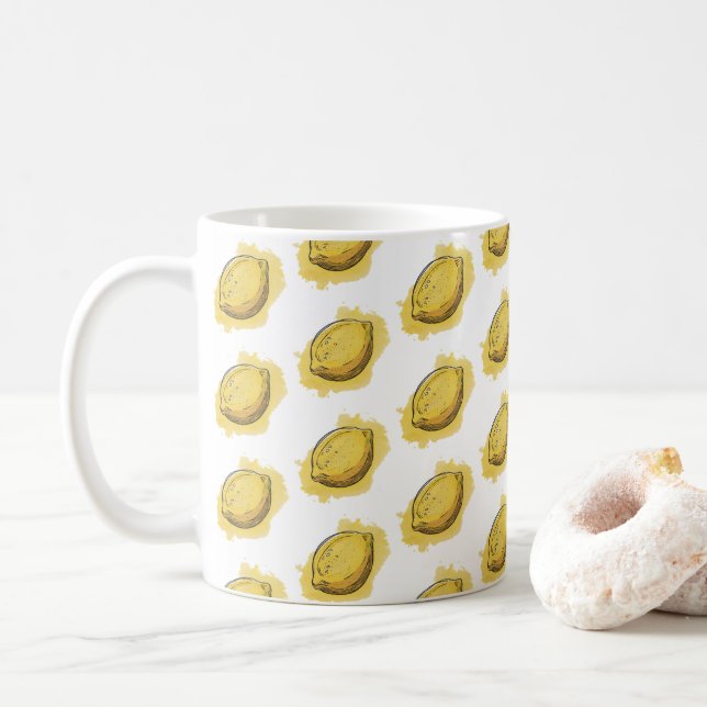 Mug Motif sans couture moderne aquarelle citron jaune  (Avec donut)