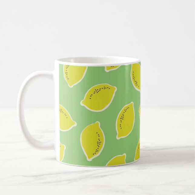 Mug Motif sans soudure à la main avec citrons en jaune (Gauche)