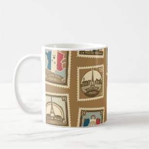 Mug motif sans soudure avec timbres-poste sur le thèm