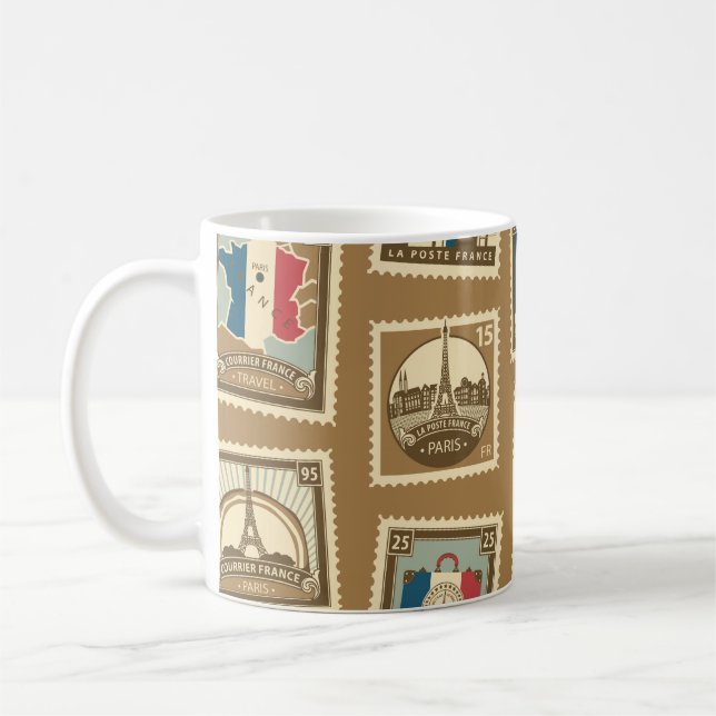 Mug  motif sans soudure avec timbres-poste sur le thèm (Gauche)