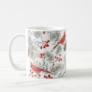Mug Motif sans soudure de Noël, oiseaux cardinaux, rou