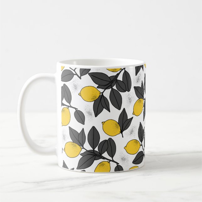 Mug Motif sans soudure tropicale avec citrons jaunes.  (Gauche)