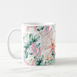 Mug Motif sans soudure tropicale avec feuilles d'orchi