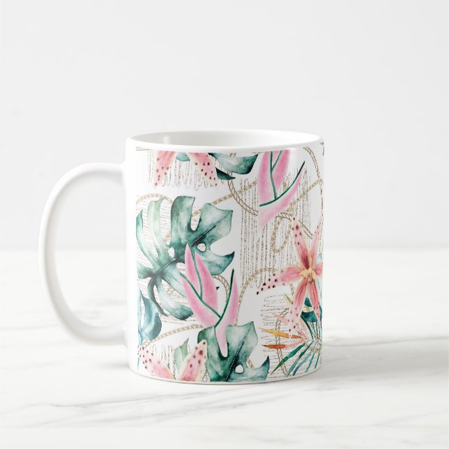 Mug Motif sans soudure tropicale avec feuilles d'orchi (Gauche)