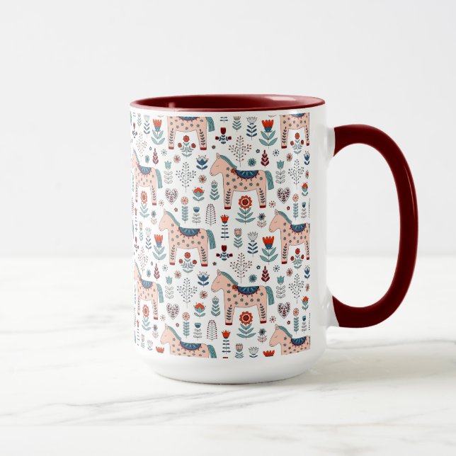 Mug Motif scandinave d'art populaire de cheval (Droite)