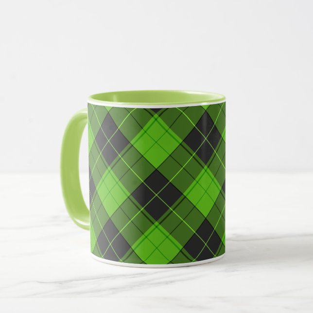 Mug Motif simple en diagonale tartane en vert foncé (Devant gauche)