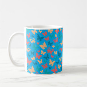 Mug Motif simple rose bleu turquoise papillon